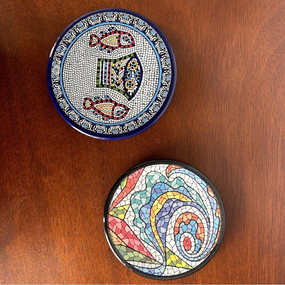 Two Handpainted Mosaic Decorative Wall Plates